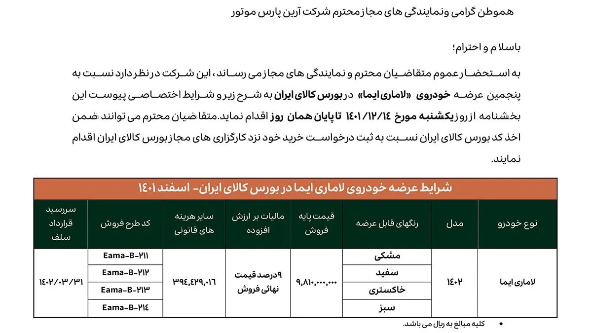 جزئیات عرضه لاماری در بورس کالا